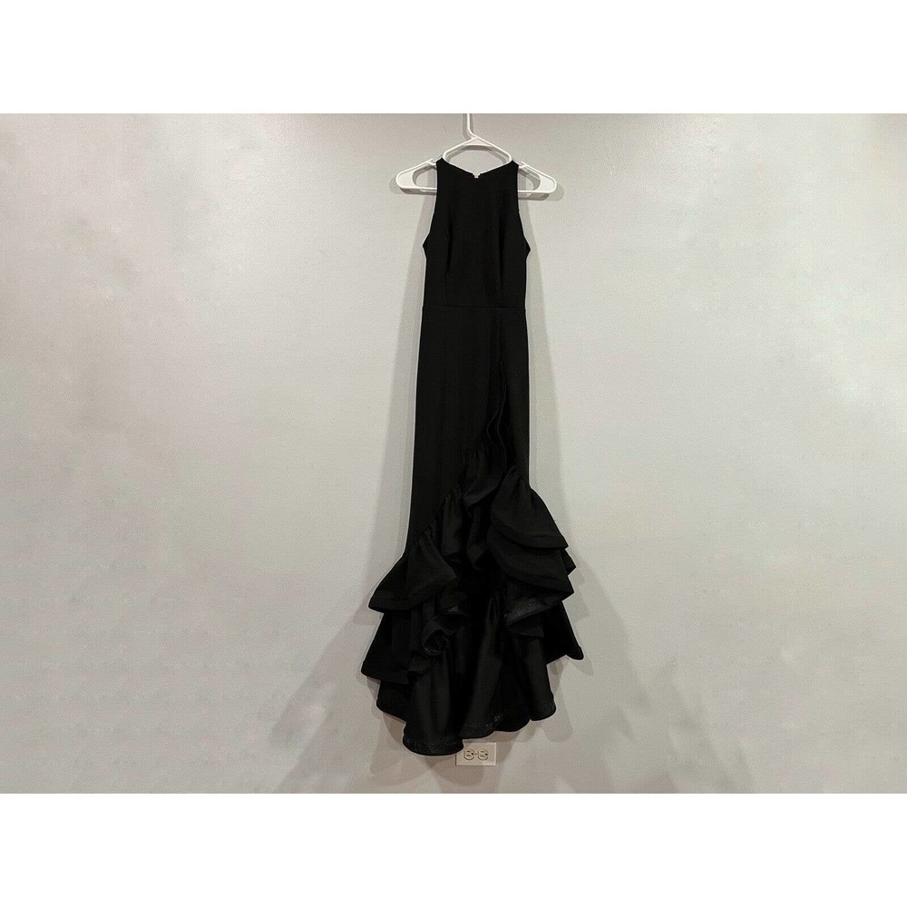 Betsy & Adam Hi Low Black Ruffle Gown 2 NWOT - Picture 2 of 8